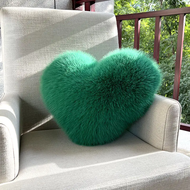 New Style Red Imitation Fox Fur Love Pillow Heart-shaped Plush Sofa Bed Decor Waist Cushion Cute Girl Wedding Room Decoration