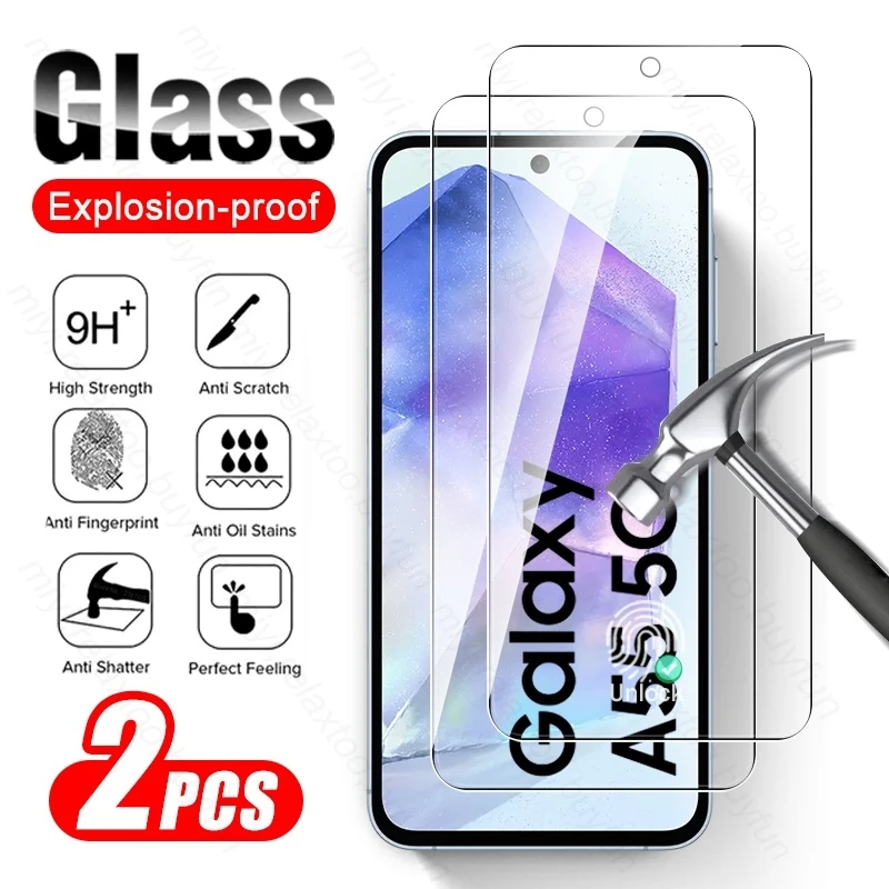 2PCS Protector Glass For Samsung A55 A35 A25 A15 A 11 21s 31 51 71 12 22 32 42 52 72 13 23 33 53 73 14 24 34 54 15 25 35 55 Case