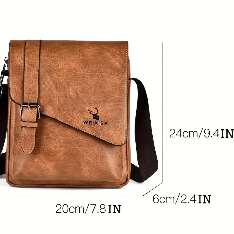 Men's Vintage Casual Crossbody Bag, Versatile Business Shoulder Bag, PU Leather Messenger Bag for Men Fashion Flip Cover Handbag