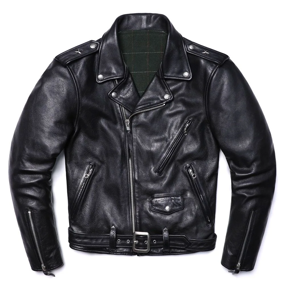 2025 Men Genuine Leather Motorcycle Jacket Crafted Top-layer Cowhide Classic Diagonal Zipper Design Inspired Slim-fit Coat