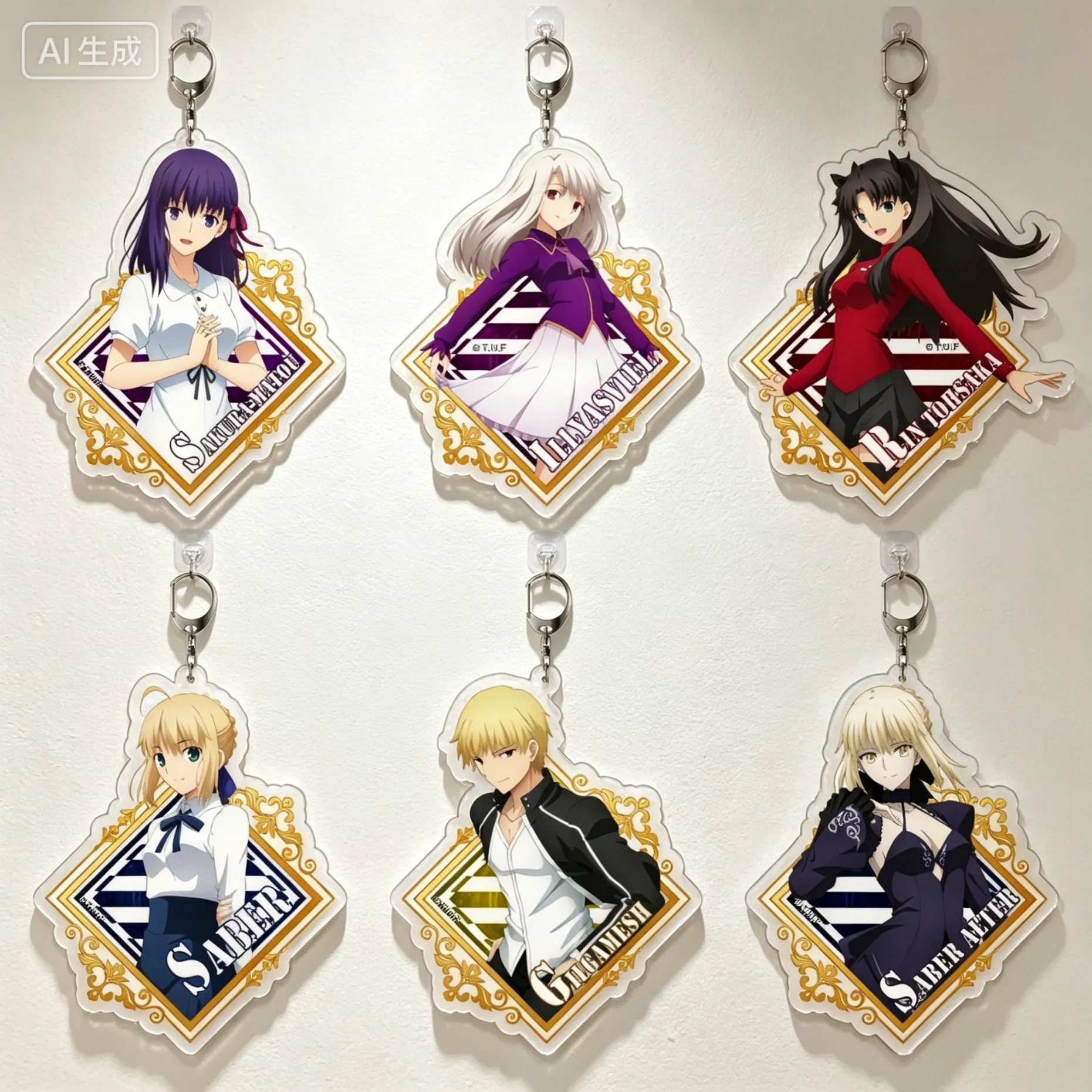 Llaveros acrílicos de Anime Fate/stay night: Heaven's Feel Sakura Matou Gilgamesh, decoraciones para bolsos, regalos para fans