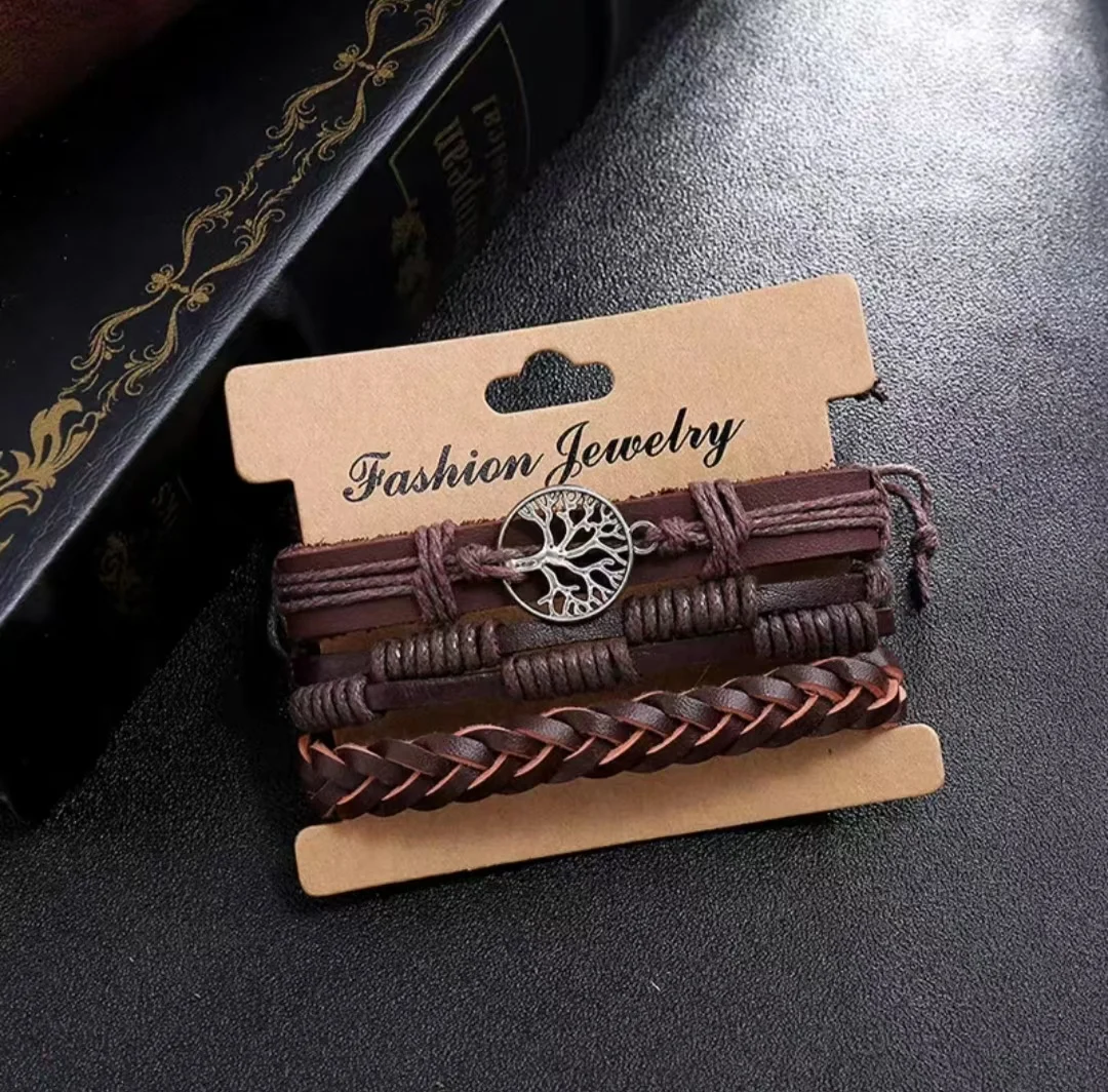 Bracelet For Men New Punk Tree Of Life Bracelet Multi-Layer Black Braided Bracelet Set High-Quality Alloy Leather Bracelet