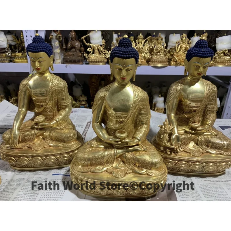 2025 Buddhist supplies Shakyamuni Amitabha the Medicine Buddha high grade copper gilding statue efficacious protection