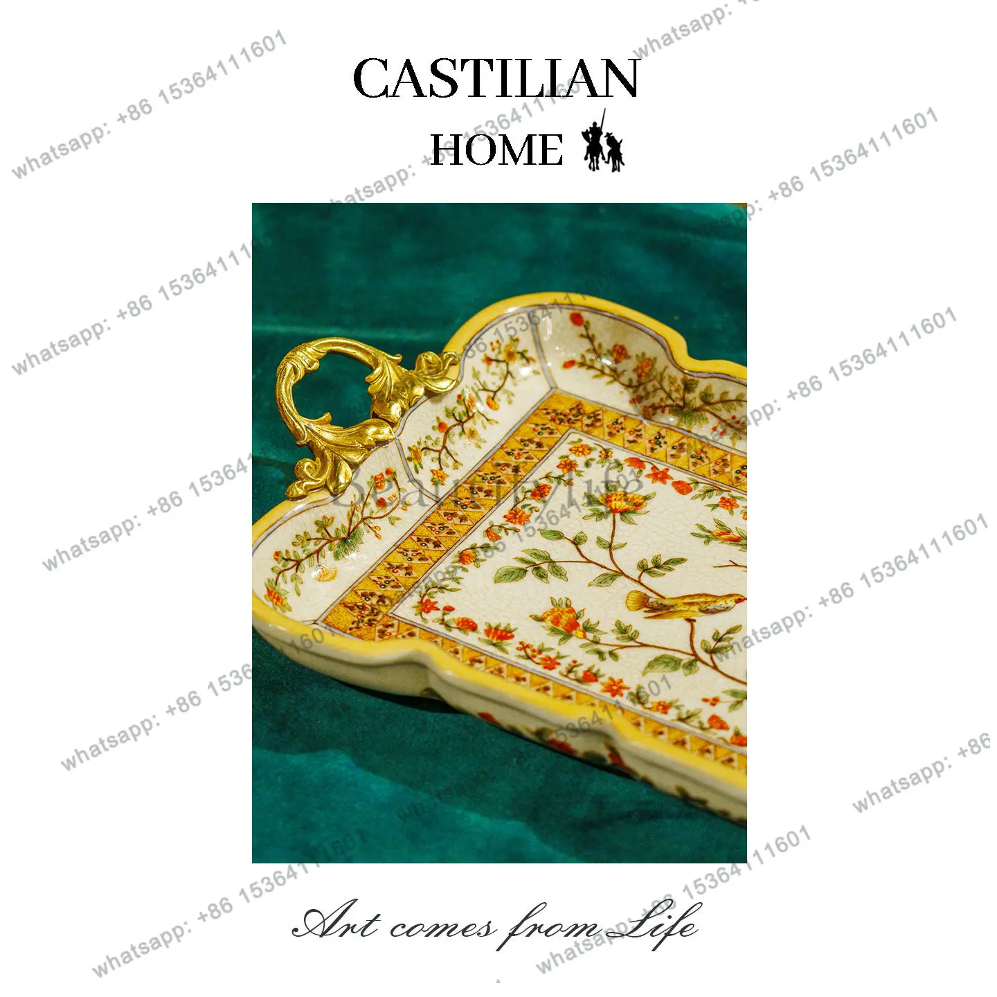 French high-value tray rectangular restaurant home exquisite dinner plate ornament C5927