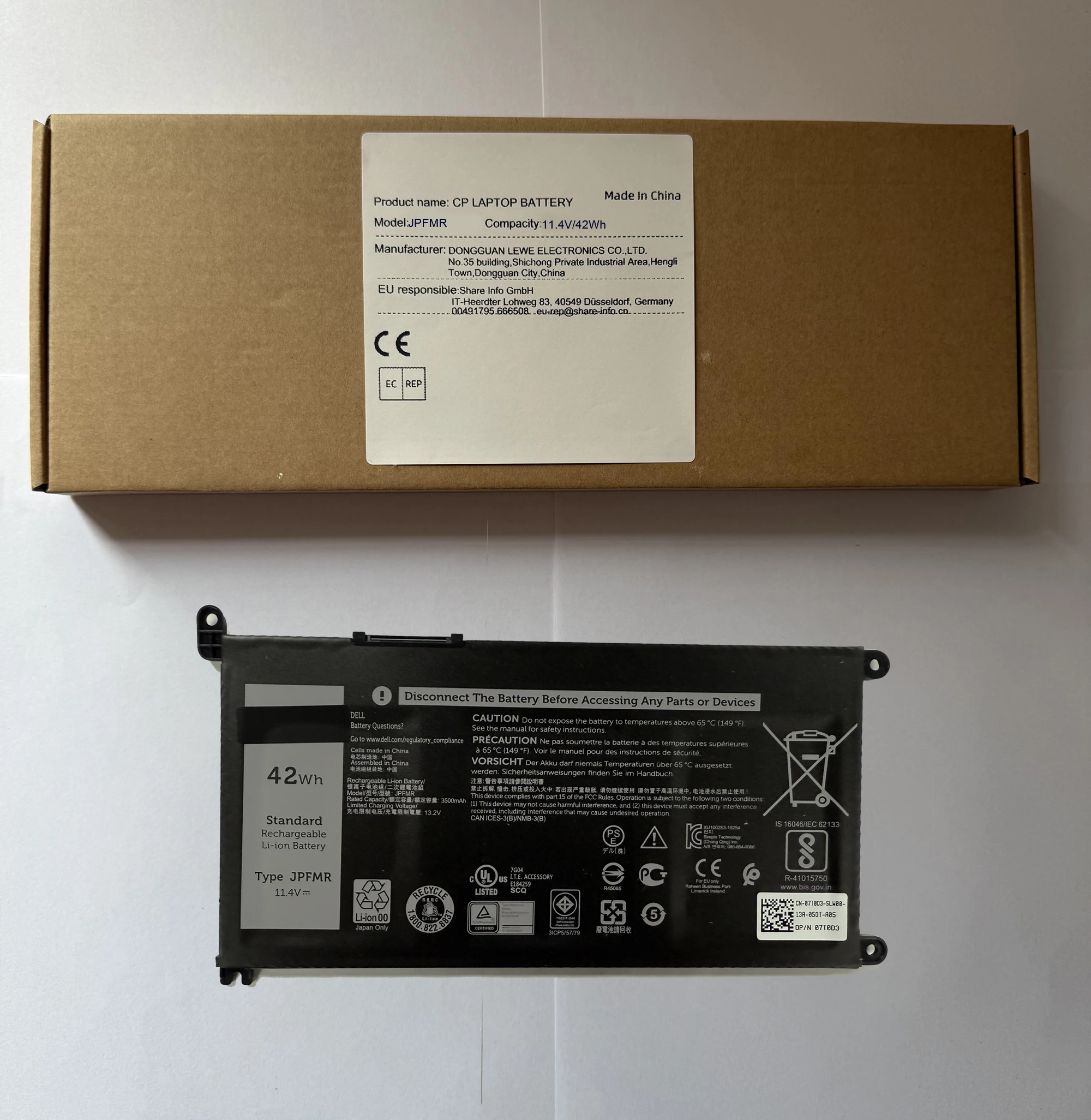 

Аккумулятор для ноутбука JPFMR 11,4 В/42 Втч для ноутбука Latitude 3100 3400 5488 5493 5593 серии
