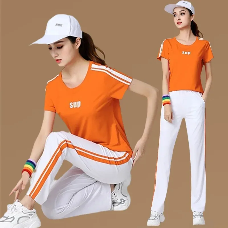 Traje deportivo de seda helada Somenie para mujer, ropa de verano fina para madres, para baile de salón, ropa nueva informal de manga corta