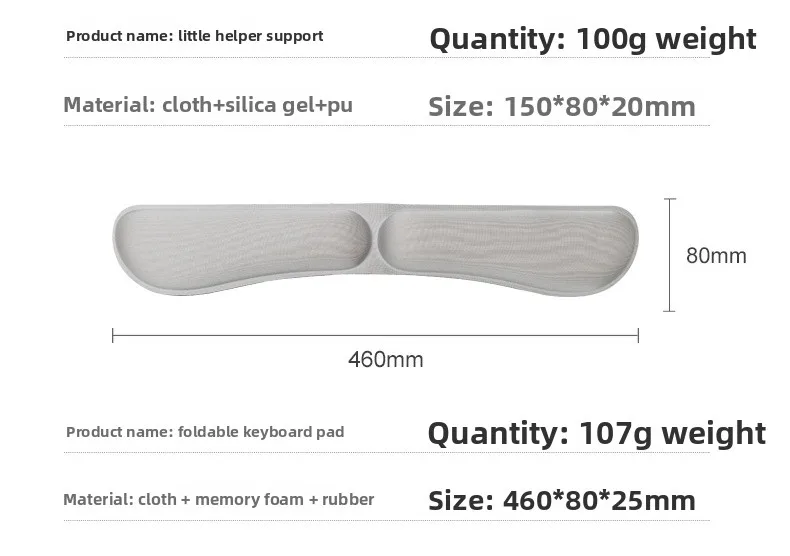 Faltbares Memory-Schaum-Handgelenkauflage-Set, Tastaturauflage, ergonomische Unterstützung für Büro und Gaming, kompakt, Grau – Detail 7
