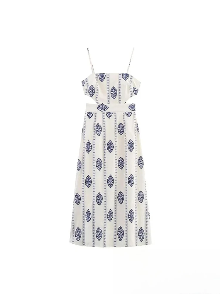 KONDALA Casual Chic Abito da donna Ricamo Cami Senza maniche Backless Cerniera Dritto Abiti lunghi Moda 2025 Abito estivo