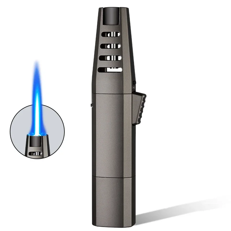 Windproof Blue Flame Inflatable Lighter Safety Lock Design Strong Flame Adjustable Flame Size Camping BBQ Outdoor Ignition Tool
