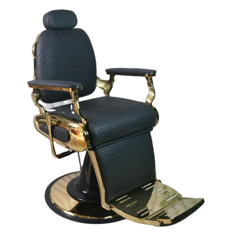 Portable durable modern luxury heavy barber chairs wholesale black and gold reclining salon styling hair salon chair