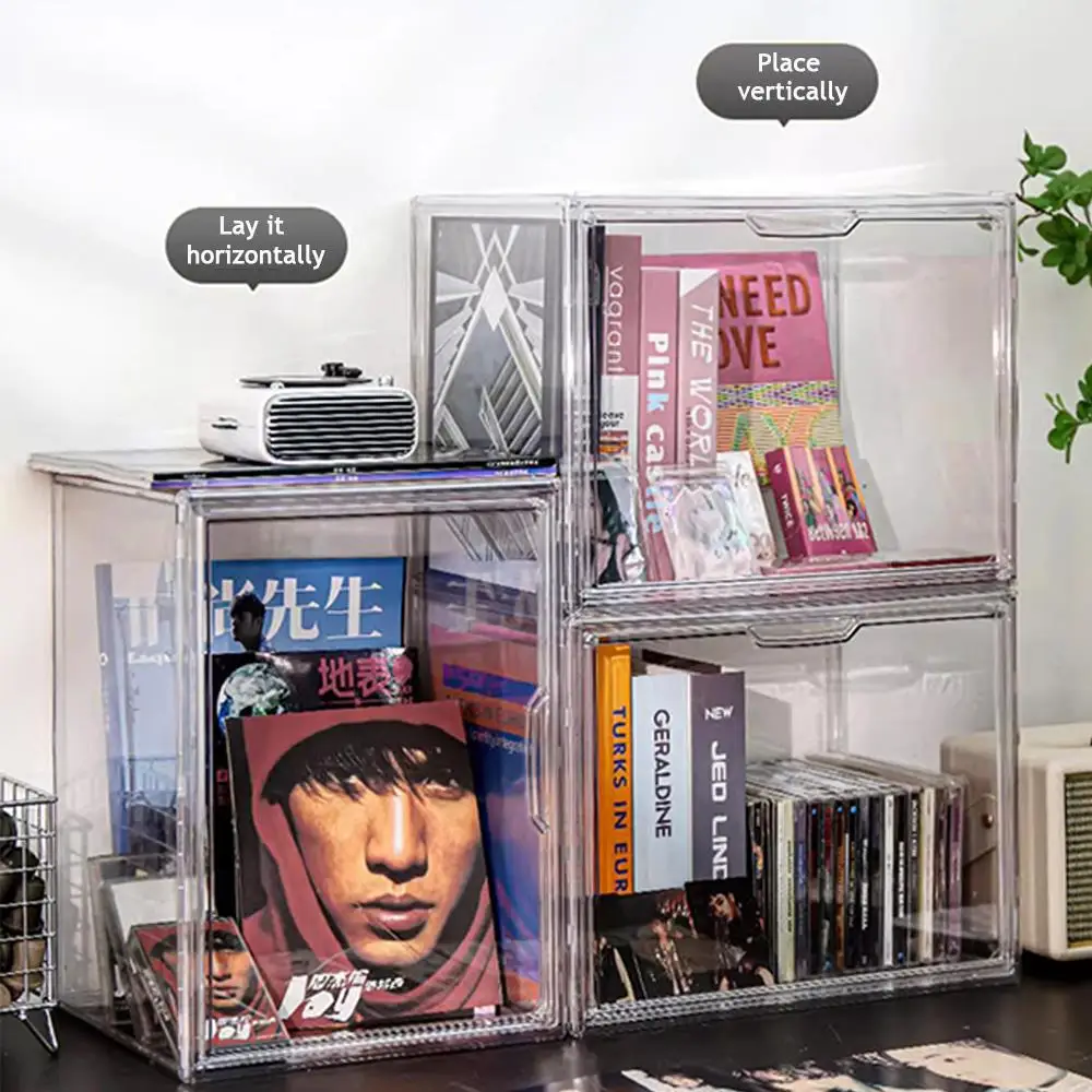 Dustproof Acrylic Display Cabinet Magazine Sorting Box CD Rack Album Storage Box Collection Display Large Desktop Organizer Box