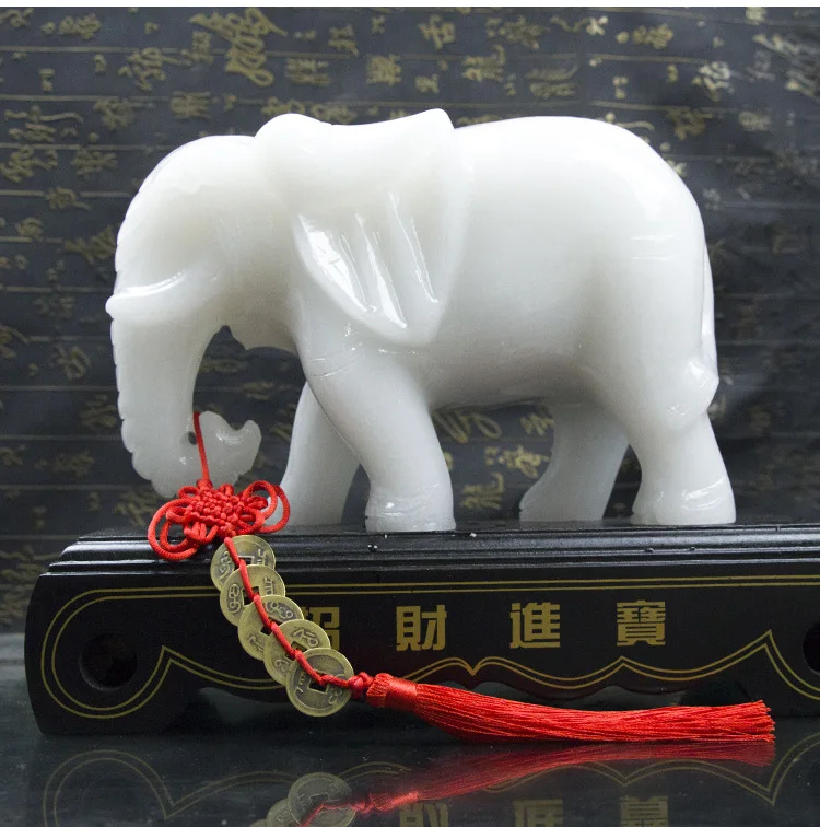 bring in wealth and treasure home office business Shop FENG SHUI Talisman Money Drawing white jade Elephant Sculpture ART statue