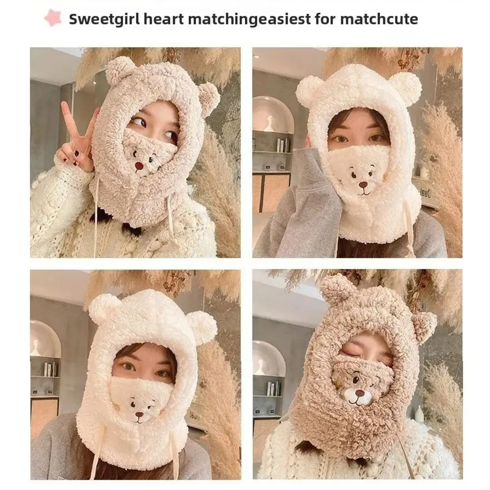 Cute Premium Material Warm Furry Hat Windproof Warm Lining Winter Cycling Hat Beanies Caps