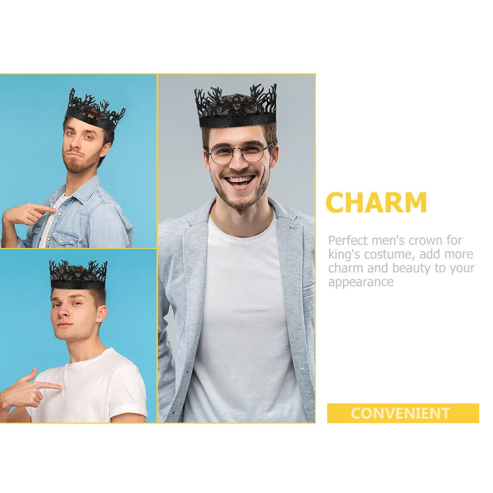 誕生日クラウン男性用ヴィンテージ合金黒中世王冠コスプレ小道具バロックロイヤルアクセサリー
