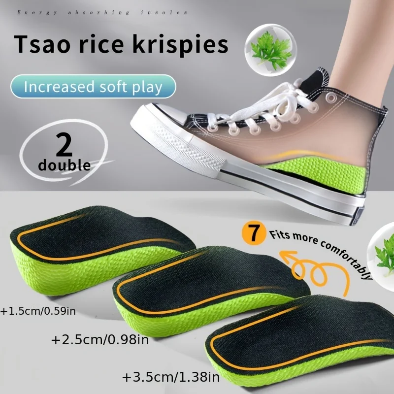 1 Pair 1.5-3.5cm(0.59-1.38in) Invisible Height Increase Insoles for Men Women Shoes Heel Lifting Inserts