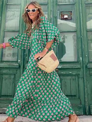 Autumn Women's Clothing New Fashion Geometric Print Bubble Sleeve Dress Street Plus Size Seven Quarter Sleeve Women's Clothing