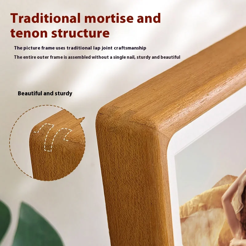 Solid Wood Mortise and Tenon Black Walnut Corner Round Picture Frame 8 Inch, 10 Inch Tabletop Display Frame for Home Decoration
