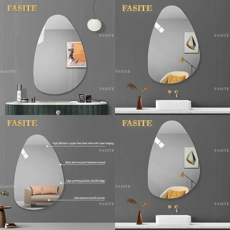 For Bathroom Wall Mounted Mirror Shatterproof Safety Glass Anti Fog Vanity Mirror for Home Hotel Decor Easy Installation