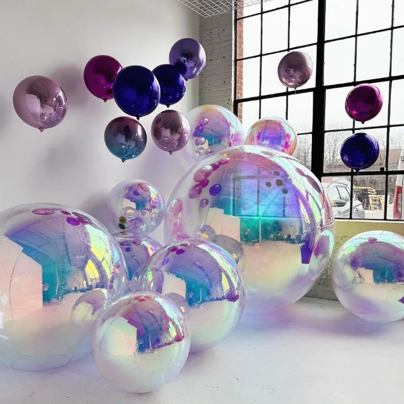 4Pcs 22inch Iridescent  Foil Balloons Crystal Rainbow Cubes Balls Birthday Party Disco Themed Party Decorations Bridal Shower