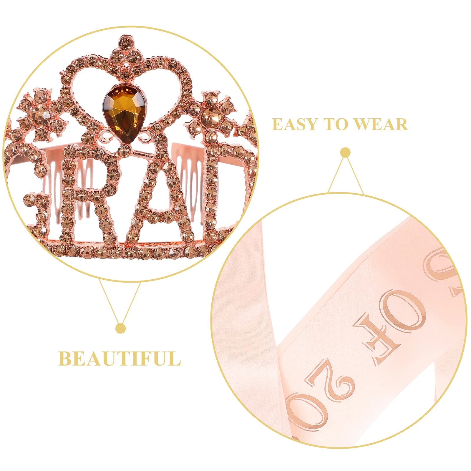 

1 Set Class Of 2024 Rhinestone Grad Rose Grad Decor Graduate Props Crown Sash Set Student Sash For Graduation Party