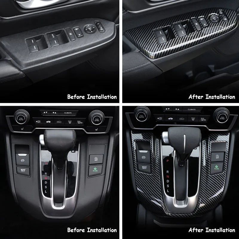 For Honda CRV CR-V 2017 2018 2019-2021 Carbon Fiber Pattern Overlay on Dashboard, Door,Steering Wheel, Gearshift Interior Trim - view 6