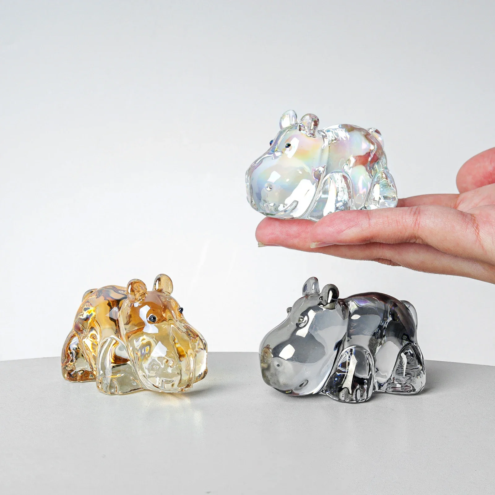 1PC Crystal Hippo Figurine Collectible Paperweight Art Glass Animal Ornament Table Home Decor Gift For Kids Girl
