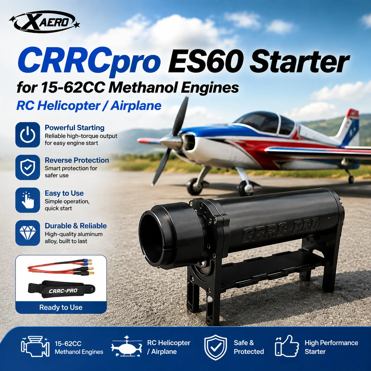CRRCpro ES60 Starter for 15-62CC Methanol Engines RC Helicopter/Airplane with Reverse Protection