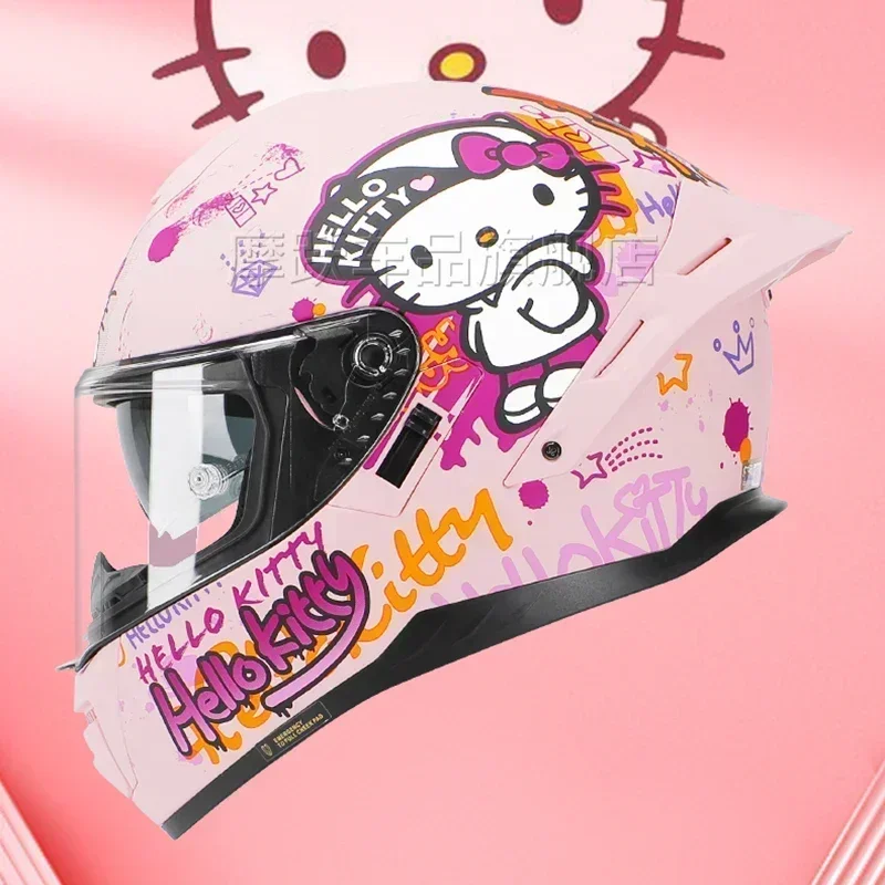 New Sanrio Hello Kitty Motorcycle Helmet Full Face Racing Helmets Offroad Motorcycle Helmet Motorbike Kawaii Helmets Gift