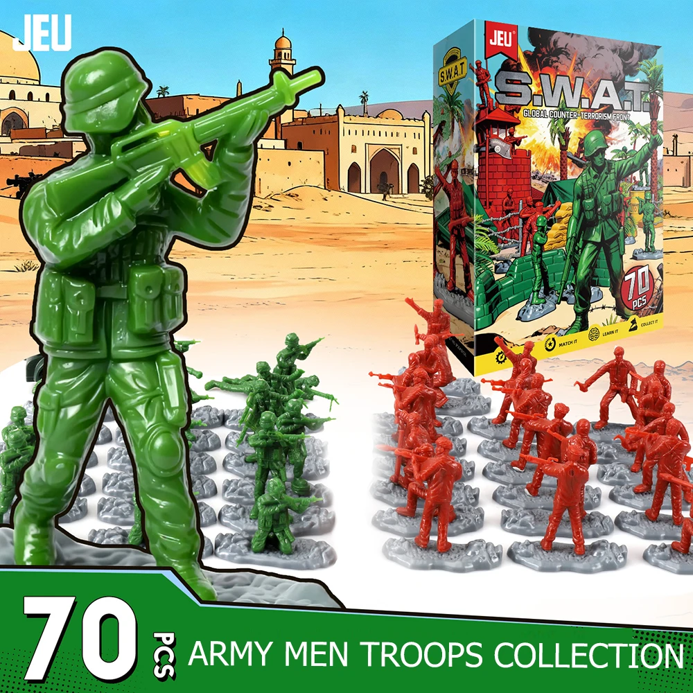 ViiKONDO Army Men Toy Soldier 70pcs Military Action Figure 4-5cm Green vs Red Mini SWAT Troop Fun Wargame Figurine Colorful Box