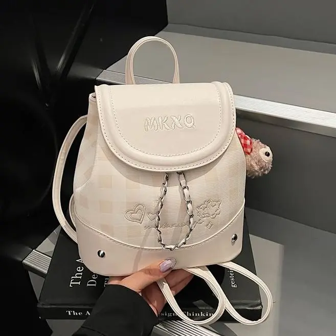 

JIAERDI Korean Mini Plaid Backpack Women Leather Cartoon Letter Embroidery Handbag Sweet Cute Color Blocking Chic Mochilas Mujer