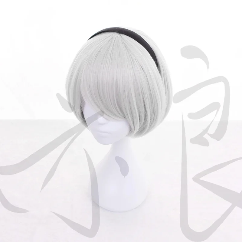 didi 2025 2025 hhh2B NieR:Automata 2B YoRHa Short Silver Grey Bobo Synthetic Hair 2B Cosplay Halloween Carnival +Wig C