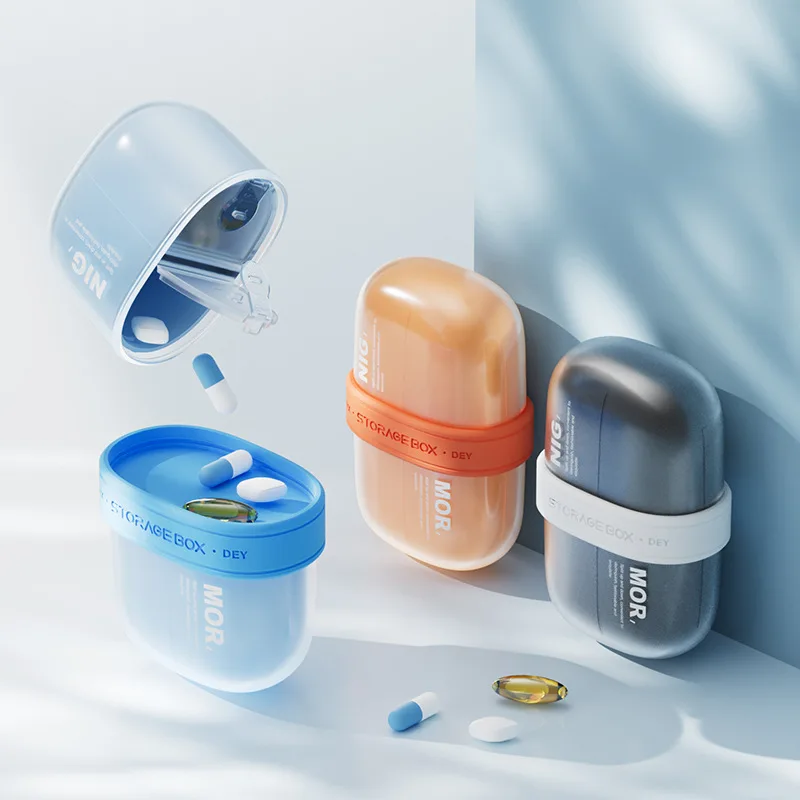 Portable Medicine Box, Moisture-Proof Double-Layer Mini Capsule Medicine Box, 4-Panel Packaging Box, Jewelry Storage Box