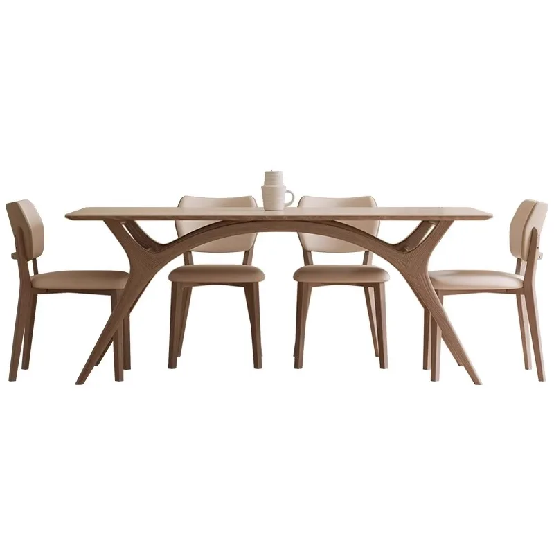 

Nordic Wabi-Sabi Style Modern Minimalist Home Rectangular Dining Table Chair Set Nordic Solid Wood Rock Slab White Dining Table