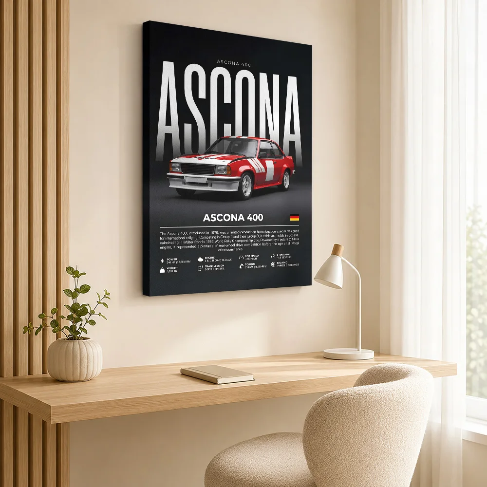 German Ascona 400 Rally Car Framed Canvas Poster Customized Photo Detailed Infographic Wall Art For Loft Motorsport Fan Gift