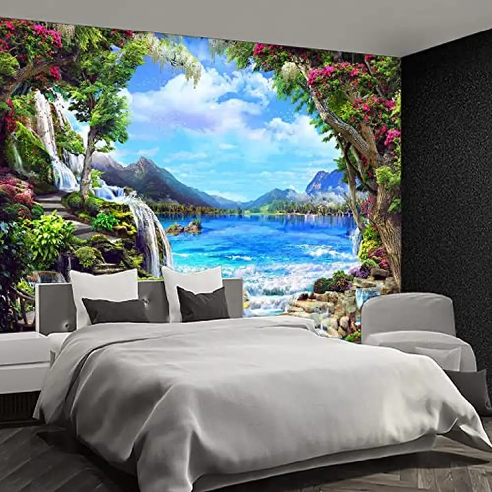 Nature Jungle Landscape Forest Wallpaper Feng Shui Scenic Lake Wall Mural Waterfall 195