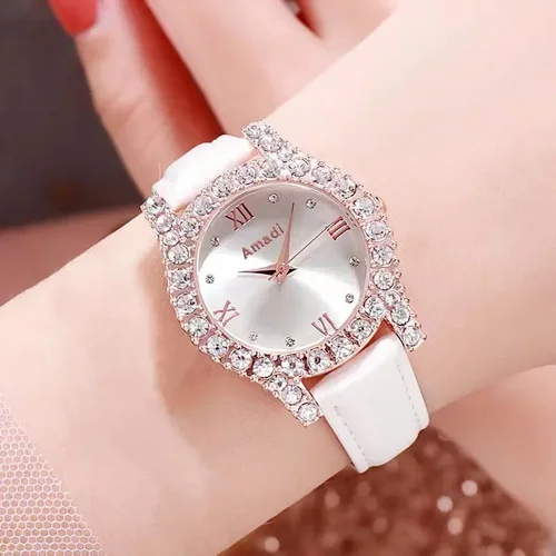 Imagen 1 del producto Reloj de Mujer elegante a la moda, Reloj de lujo con correa de cuero y diamantes de imitación, relojes de pulsera de cuarzo, Reloj para Mujer, regalos, Reloj para Mujer