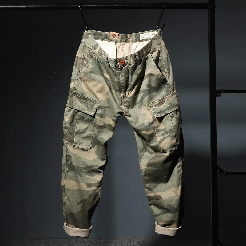 Camouflage Overalls Men's Japanese Heavy Washed Cotton Hallen Pants Loose Large Size Long Pants For Men