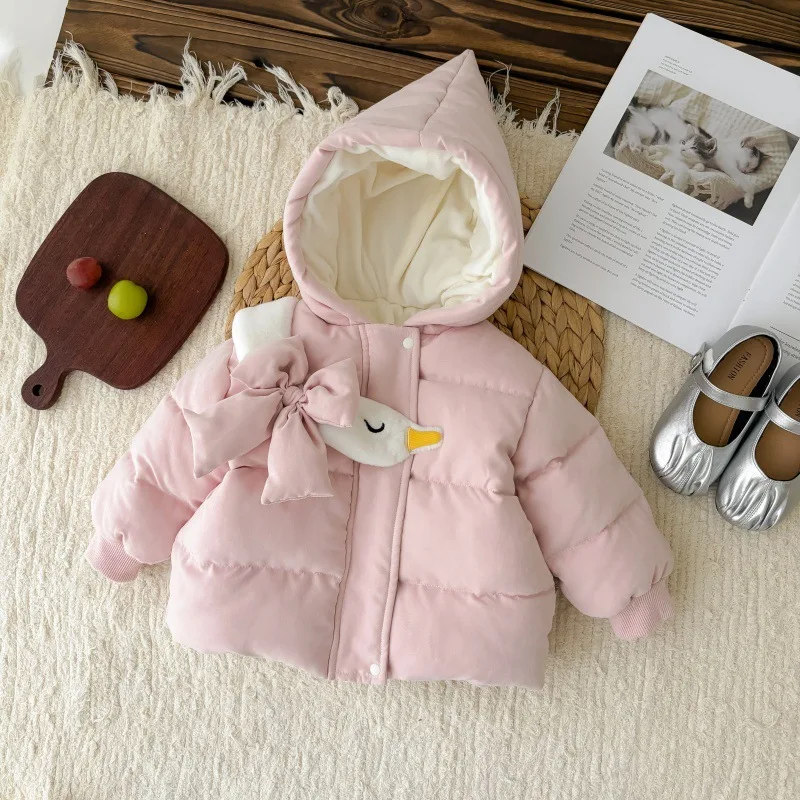 2024 Winter New in Kids Baby Girls Cute Sweet Thicken Quilted Top Outwear ,infant Children Cartoon Bow Jacket Coat 0-3Y