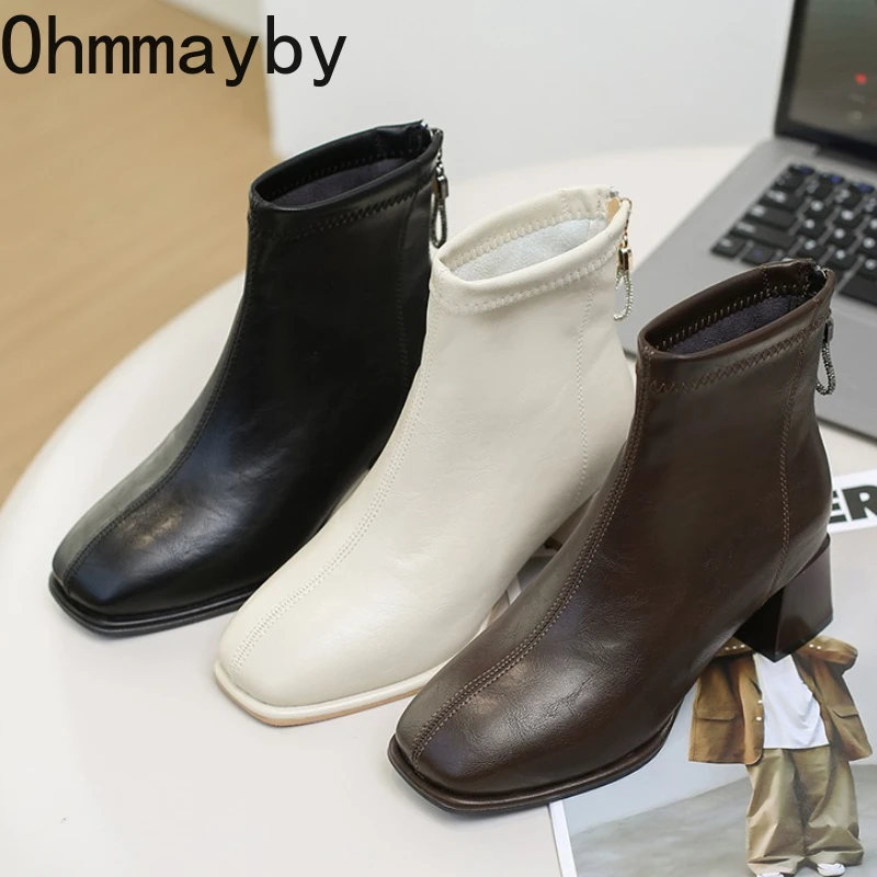 

Женские ботильоны на толстом каблуке с квадратным носком, уличный стиль, банкетное вечернее платье, короткие ботинки, осенне-зимняя женская короткая плюшевая обувь