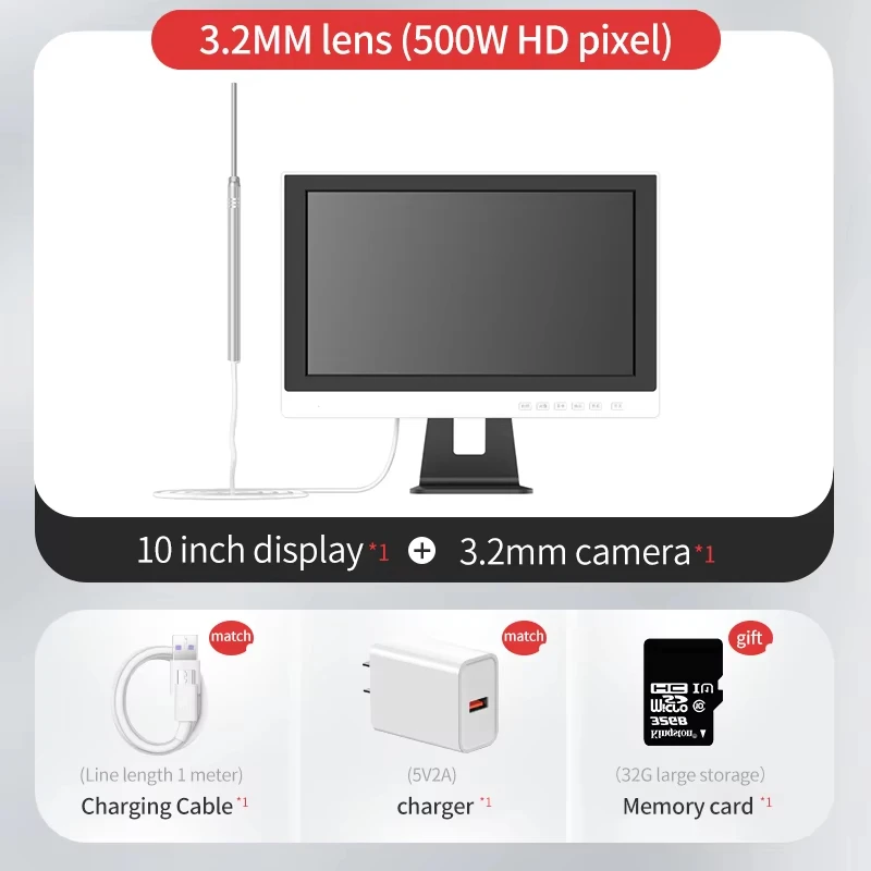 3.2mm 1.5M 10-inch endoscope equipment HD visual instrument smart device camera inspection tool 32G with accessories