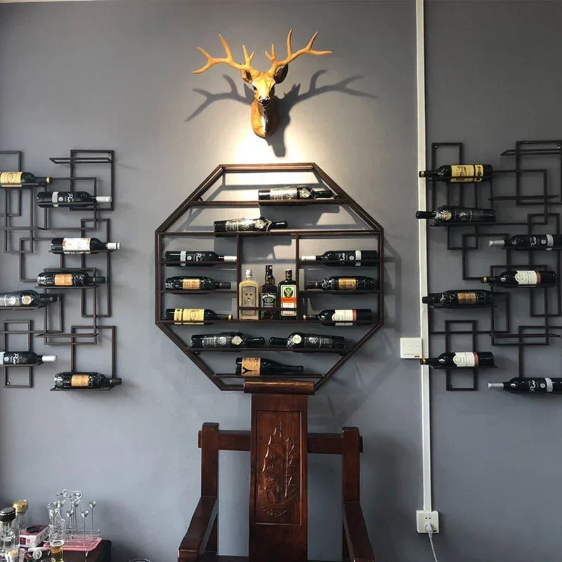 European Style Wall-Mounted Wine Rack Iron Art Red Wine Display Decorative Elegant Robust Wine Storage Shelf for Home Decor