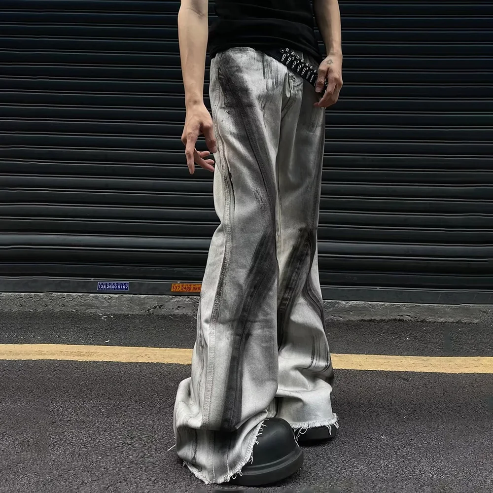 الهيب هوب الرجال Y2k Harajuku التباين اللون التدرج متوهج سراويل جينز ريترو موضة عادية الاتجاه شارع العليا الرجال قيعان