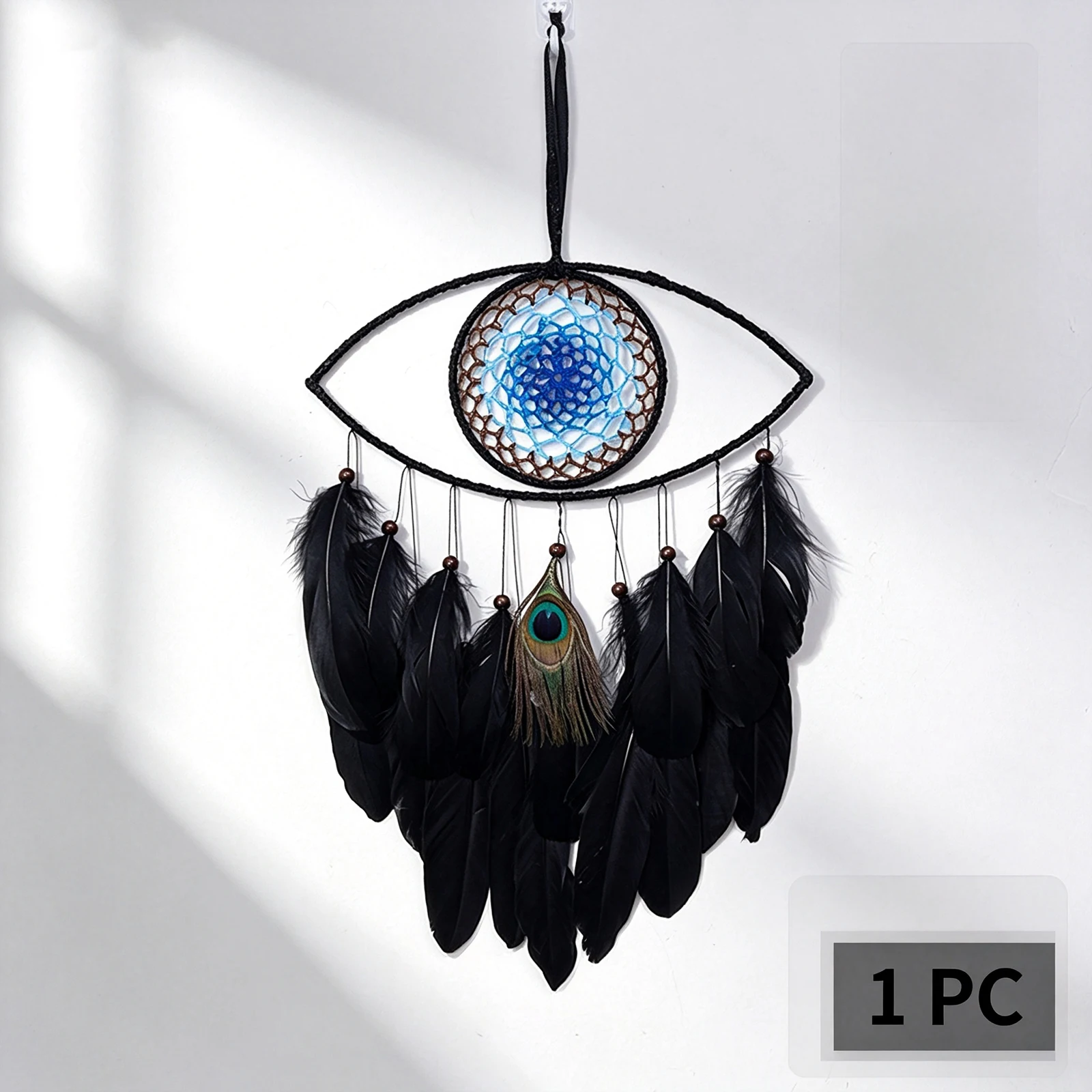 60 CM Large Evil Eye Dream Catcher Hand-woven Black Feather Dreamcatcher Wall Hanging Dreamcatcher Pendant for Home Decoration