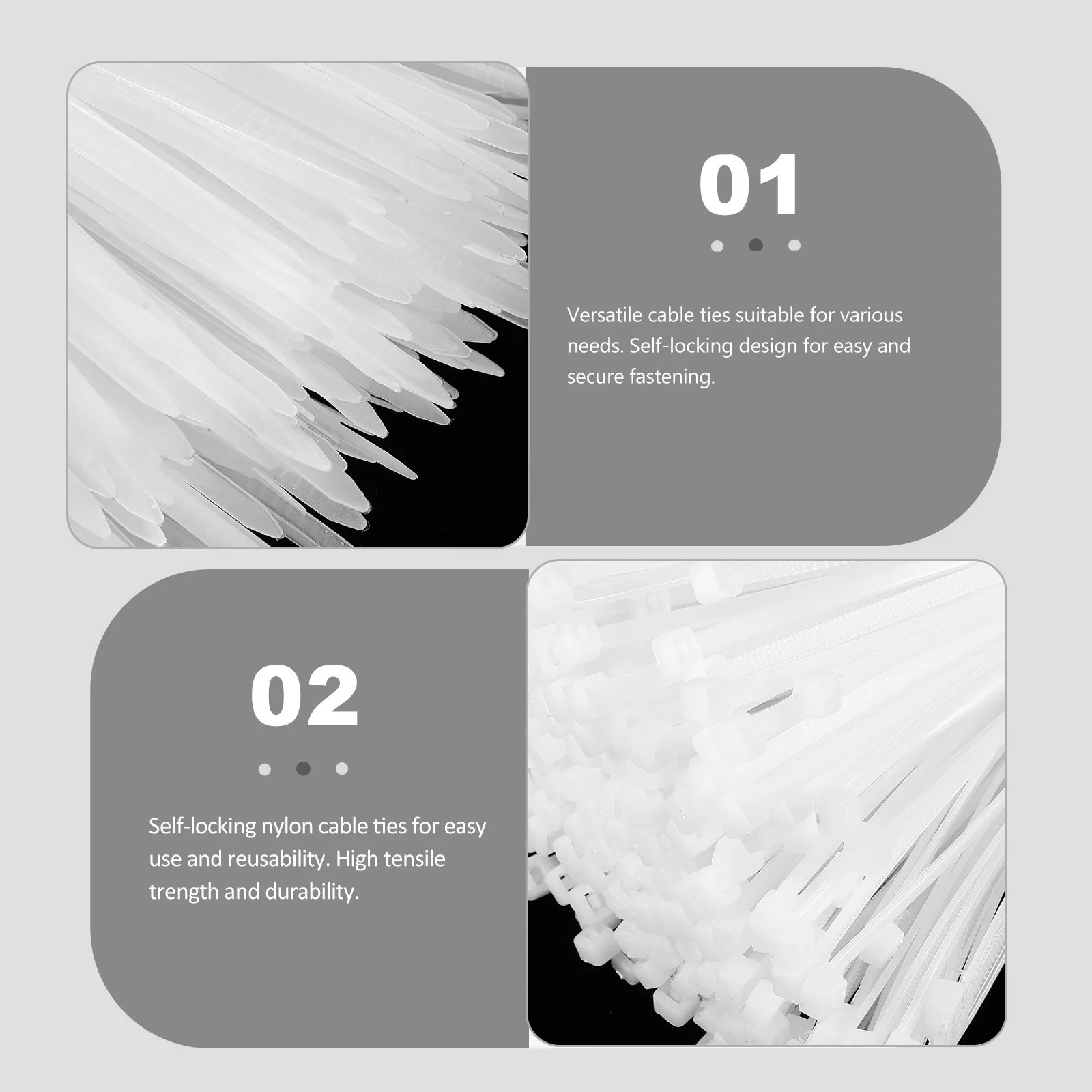 300pcs White Nylon Cable Ties – Self-Locking Zip Ties for Wire Management, Home Office, Garden & Workshop