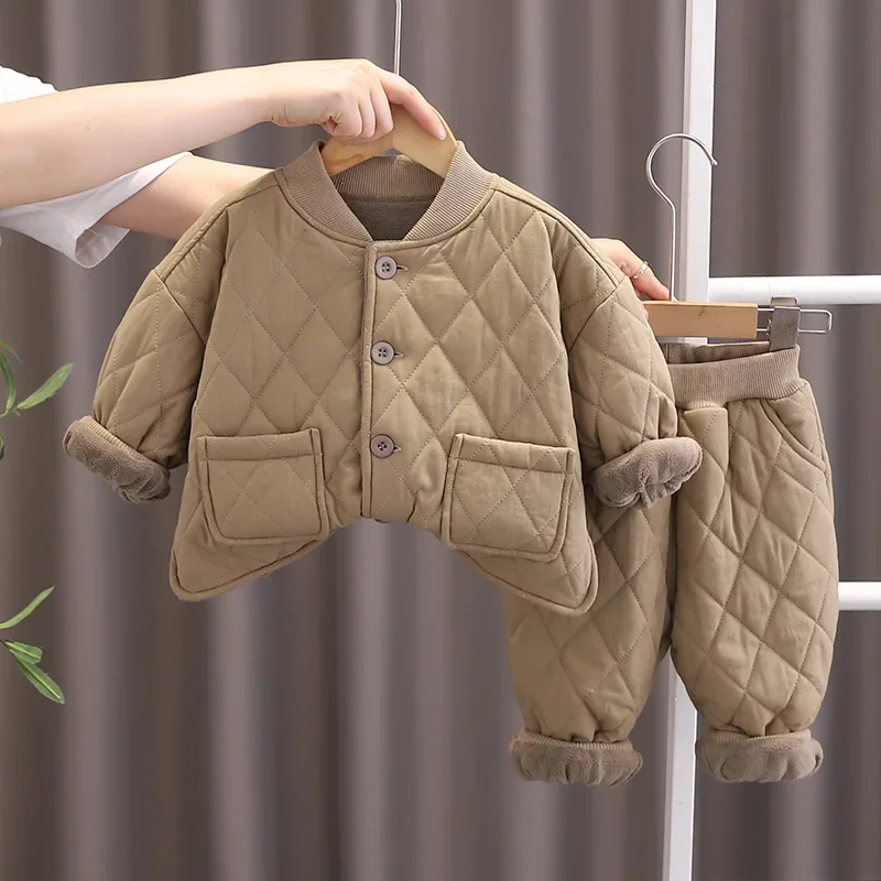 

New Winter Baby Girls Clothes Suit Children Casual Thick Warm Jacket Pants 2Pcs/Set Fashion Infant Boys Clothing Kids Tracksuits