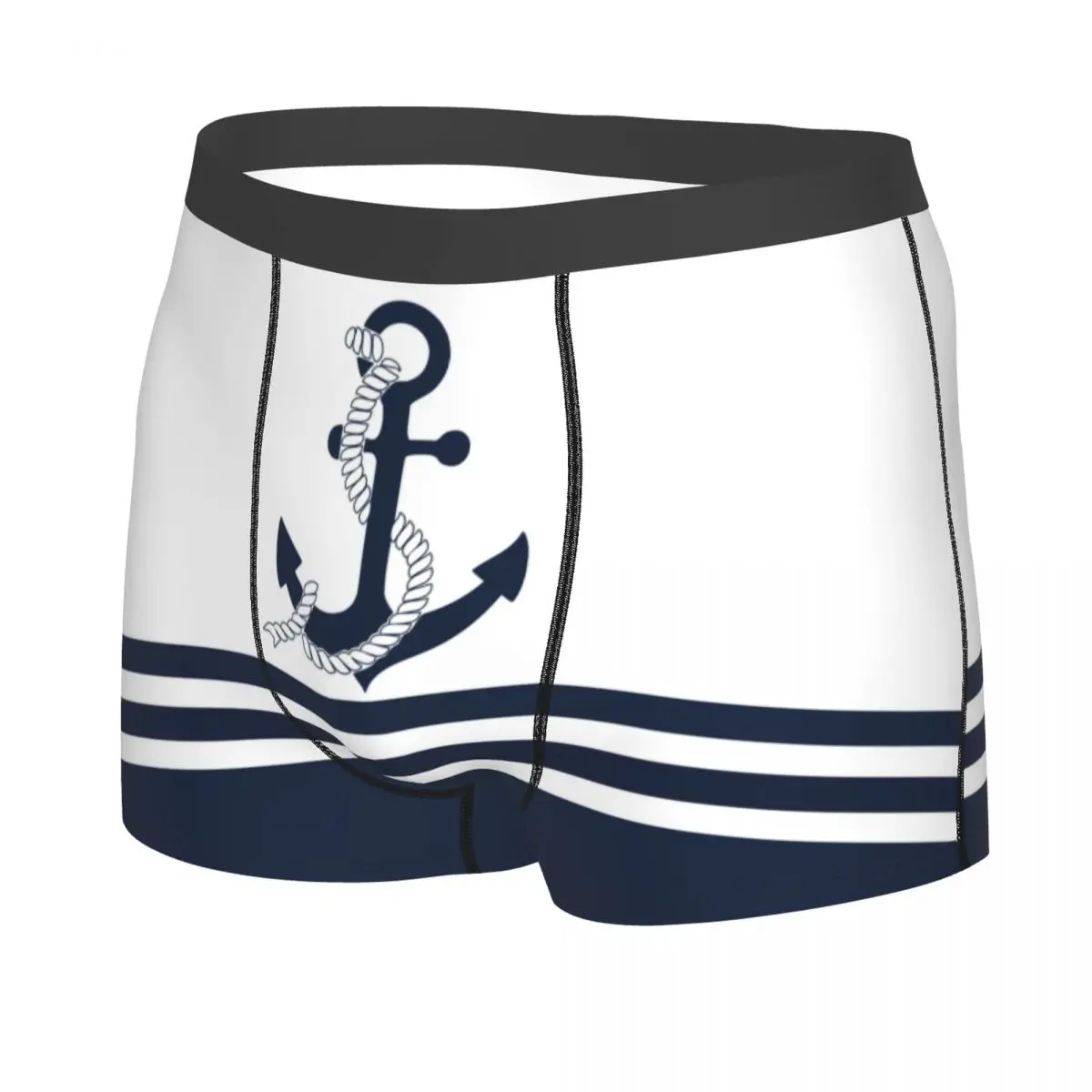 Custom Nautical Blue Anchors With Blue And White Stripes Boxers Shorts Panties Male Underpants Sailing Sailor Briefs Underwear