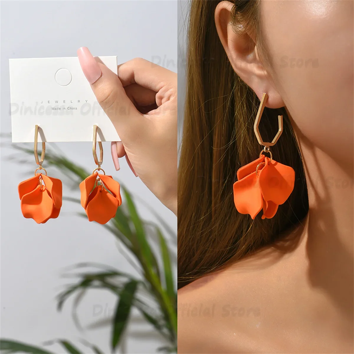 Korean Fashion Acrylic Rose Petals Flower Dangle Earrings for Women Luxury Trendy Design Wedding Party Jewelry Accessory