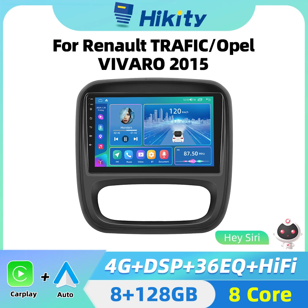 Hikity 2 din Android Car Radio For Renault Trafic Opel Vivaro 2015 Auto Stereo Radio Wireless Carplay Android Auto GPS AI Voice