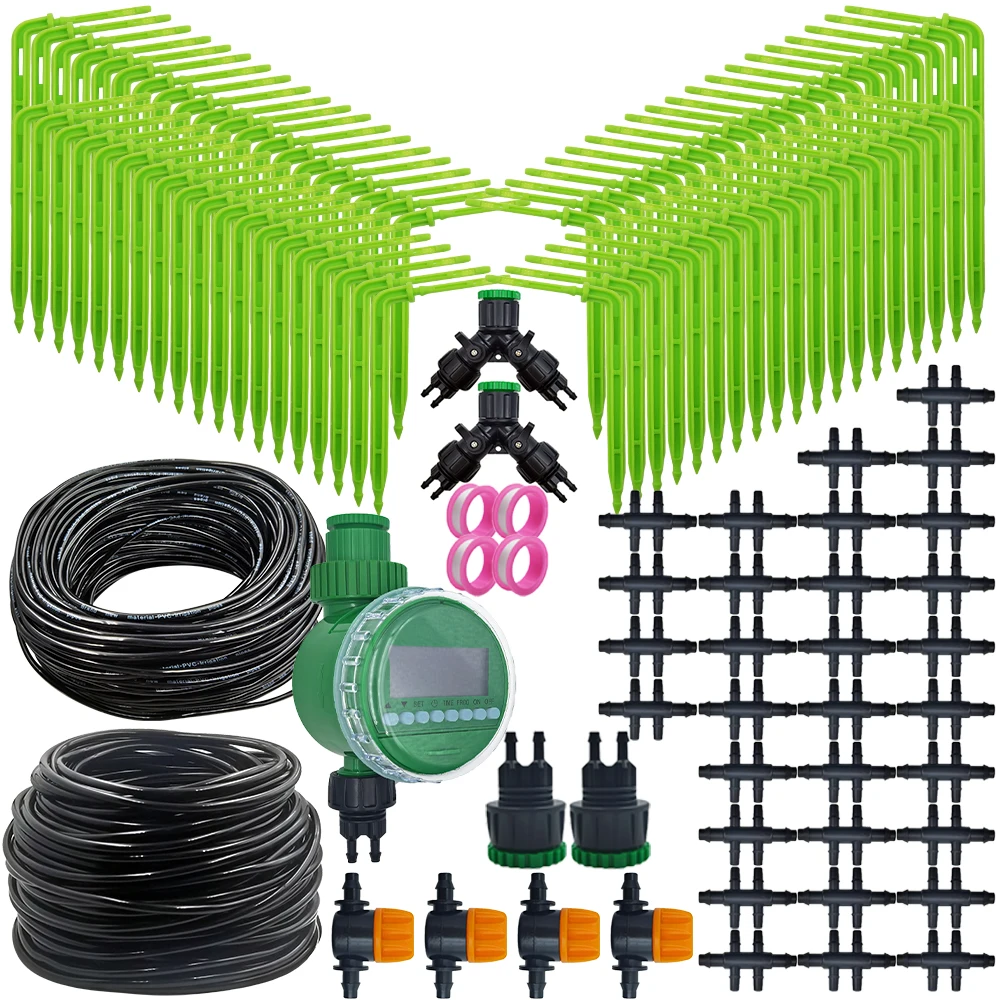 Oasis Garden 4/7mm to 3/5mm Hose Automatic Watering Drip Irrigation System Kit Elbow Emitter Potted Plant Home Bonsai Greenhouse