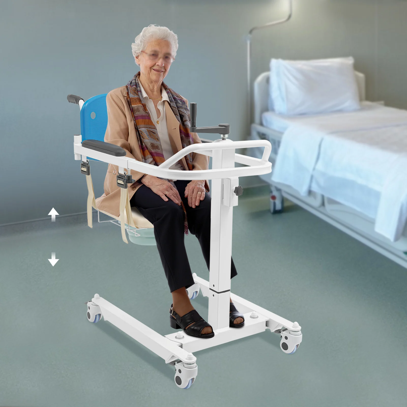 Patiententransferstuhl, Transportstuhl für Senioren, Pflegewagen mit 120 kg Tragkraft für Zuhause/Krankenhäuser/Pflegeheime – Detail 1